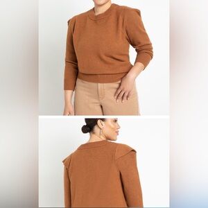Eloquii Brown Crew Neck Sweater with Ribbed Cuffs